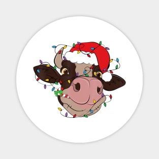 Cow Reindeer Hat Santa Christmas Lights Cow Christmas Magnet